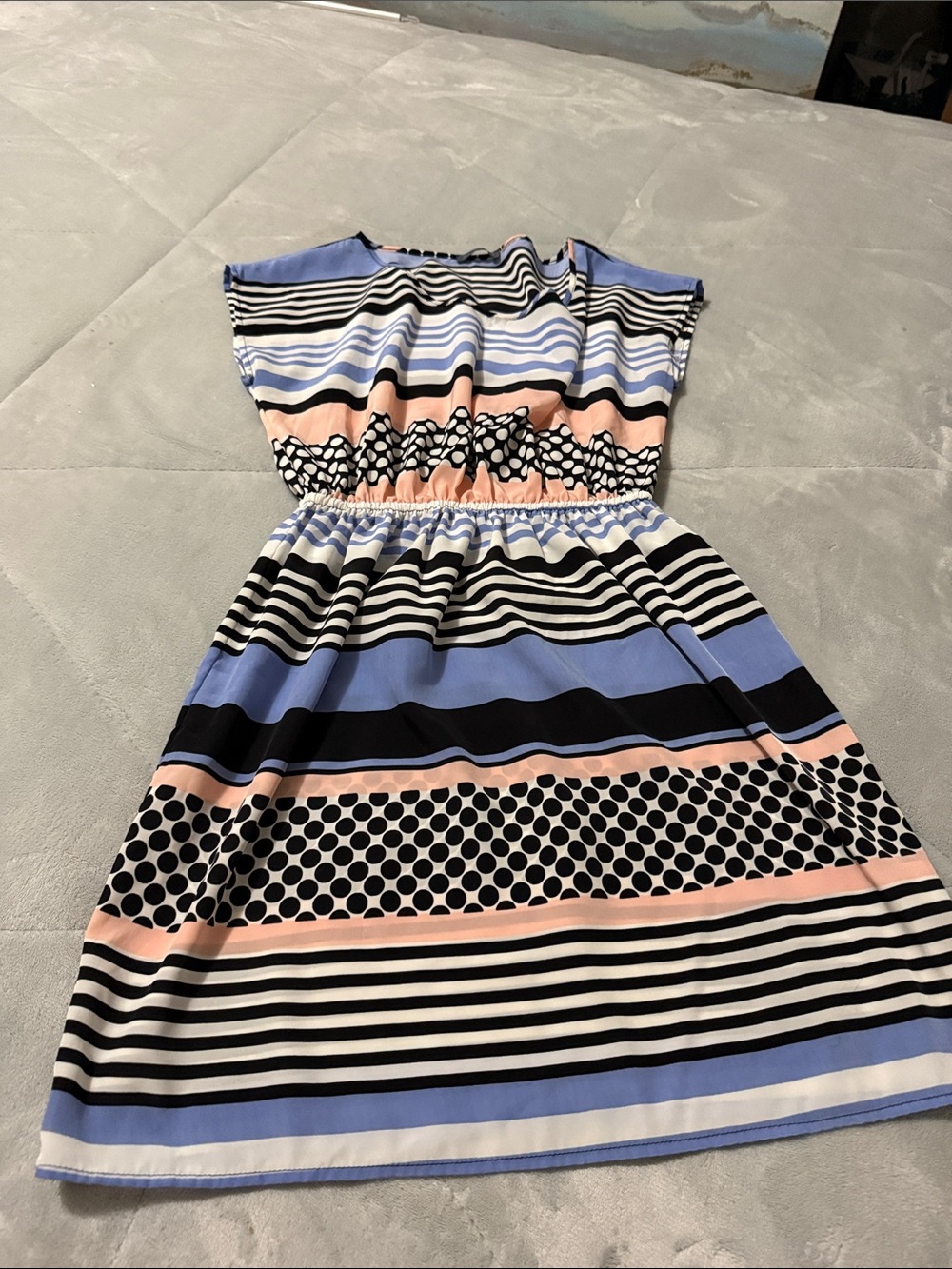 Soprano Blue, Pink and Black Striped Midi Dress